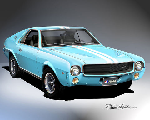 Fine Art Print, 1969 AMC AMX, 16"x20", By Danny Whitfield (11 Body Colors) - Drop ships in approx. 3-4 weeks