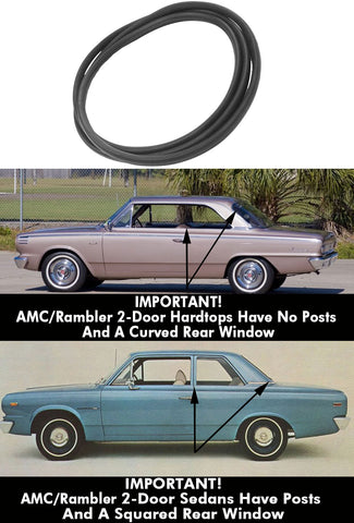 Window Seal, Rear With Trim Groove, 2-Door Hardtop Only (Will Not Fit Sedans w/Squared Rear Window), 1964-68 Rambler American, 1969 AMC American