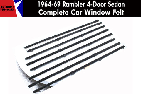 Window Felt/Beltline Weatherstrip Kit, 1964-69 Rambler American, 1963-1966 Ambassador, 1963-66 Classic, 4-Door Sedan w/Posts