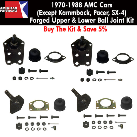 Ball Joint Kit, Upper & Lower, Forged, 1970-88 AMC Cars (Except Eagle & Pacer) - Limited Lifetime Warranty