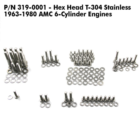 Bolt Kit, AMC 6-Cylinder Engine, T-304 Stainless, 1963-1991 AMC, Rambler, Jeep