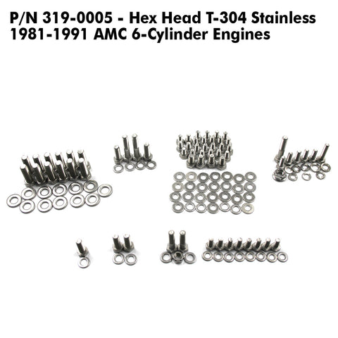 Bolt Kit, AMC 6-Cylinder Engine, T-304 Stainless, 1963-1991 AMC, Rambler, Jeep
