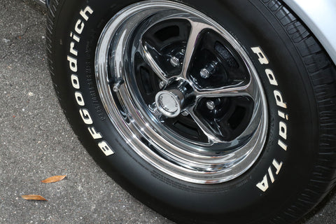 Magnum 500 Wheel, 14X6" Chrome Steel, Set of 4 With Center Caps & Lug Nuts, 1964-88 AMC, Rambler, Eagle - Drop ships in approx. 1-4 weeks