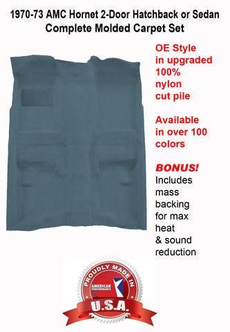 Carpet Set, OE Correct Molded w/Mass Backing Upgrade, 1970-73 AMC Hornet 2-Door Hatchback or Sedan - Limited Lifetime Warranty (Choose Colors) - Drop ships in approx. 2-3 weeks