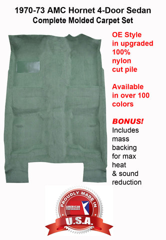 Carpet Set, OE Correct Molded w/Mass Backing Upgrade, 1970-73 AMC Hornet 4-Door Sedan - Limited Lifetime Warranty (Choose Colors) - Drop ships in approx. 2-3 weeks