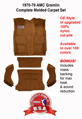 Carpet Set, OE Correct Molded w/Mass Backing Upgrade, 1970-78 AMC Gremlin (Choose Colors) - Drop ships in approx. 2-3 weeks