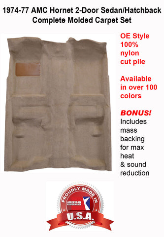 Carpet Set, OE Correct Molded w/Mass Backing Upgrade, 1974-77 AMC Hornet 2-Door Hatchback or Sedan (Choose Colors) - Drop ships in approx. 2-3 weeks