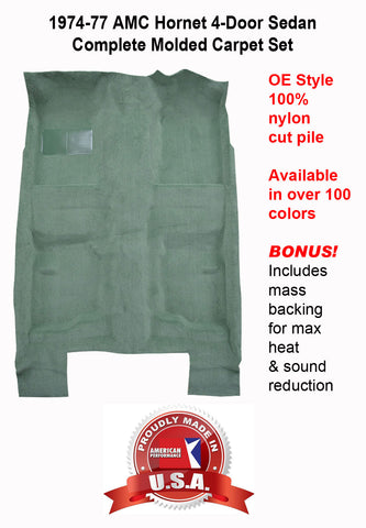 Carpet Set, OE Correct Molded w/Mass Backing Upgrade, 1974-77 AMC Hornet 4-Door Sedan (Choose Colors) - Drop ships in approx. 2-3 weeks