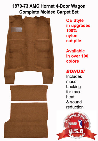 Carpet Set, OE Correct Molded w/Mass Backing Upgrade, 1970-73 AMC Hornet 4-Door Wagon - Limited Lifetime Warranty (Choose Colors) - Drop ships in approx. 2-3 weeks
