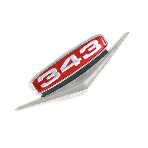 Fender Emblem, "343 V8", 3.25" x 1", Red, Black, Silver, 1967 AMC (2 Required)