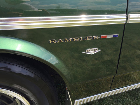 Fender Emblem, "290 V8", 3.25" x 1", Black & Chrome, 1968-69 AMC (2 Required)