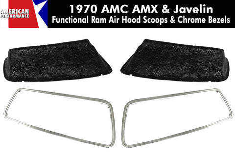 Fiberglass Hood Scoop Kit w/Chrome Bezels, Functional Ram Air, 1970 AMC Javelin, AMX