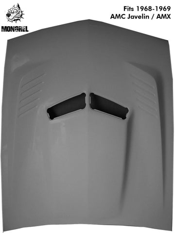 Fiberglass Hood, Bolt-On, Mongrel Ram Air, 1968-69 AMC AMX & Javelin - Ships truck freight in approx. 2-4 weeks, freight charges will be invoiced separately