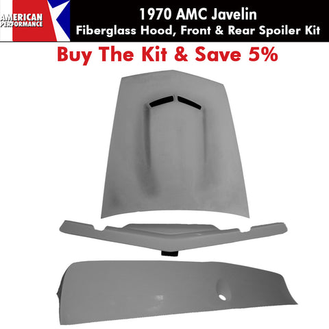 Fiberglass Ram Air Hood, Group 19 Style Front & Mark Donohue Style Rear Spoiler Kit, 1970 AMC Javelin - Ships truck freight in approx. 2-4 weeks, freight charges will be invoiced separately