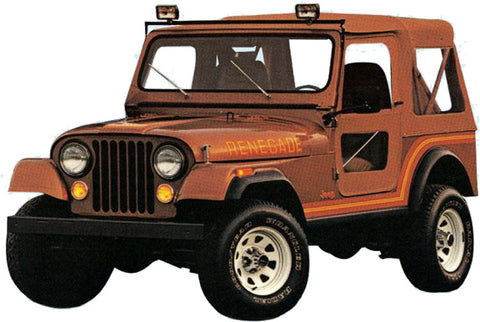 Decal and Stripe Kit, Factory Authorized Reproduction, 1985-86 AMC Jeep Renegade (3 Multi-Colors) - Drop ships in approx. 1-3 weeks