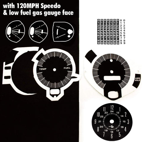 Master Dash Decal Kit, 1969 AMC AMX, Javelin w/120 Speedometer & Low Fuel Warning Option