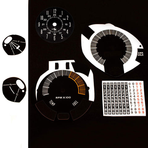 Master Dash Decal Kit, 1970 AMC AMX, Javelin w/140 Speedo, Tach, & Low Fuel Warning Option