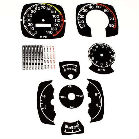 Master Dash Decal Kit, 1971-74 AMC Javelin, Javelin AMX with 140 Speedo & 8,000 RPM Tach