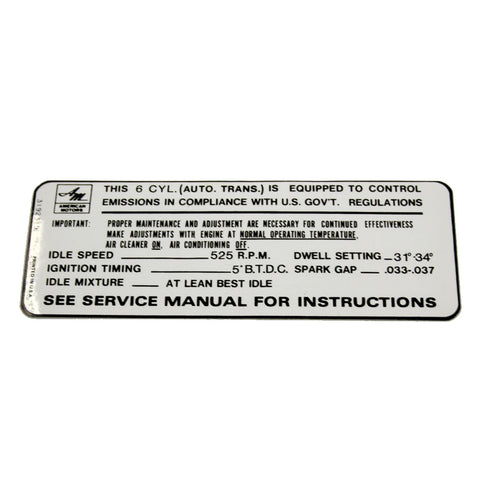 Emission Decal, 6-Cylinder w/Automatic Transmission, 1968-69 AMC