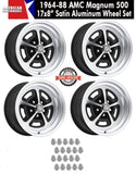 Magnum 500 Wheel, 17x8" Satin Aluminum, Set of 4 With Center Caps Emblems Only & Lug Nuts, 1968-74 AMC Javelin, Javelin AMX, AMX - Drop ships in approx. 1-4 weeks