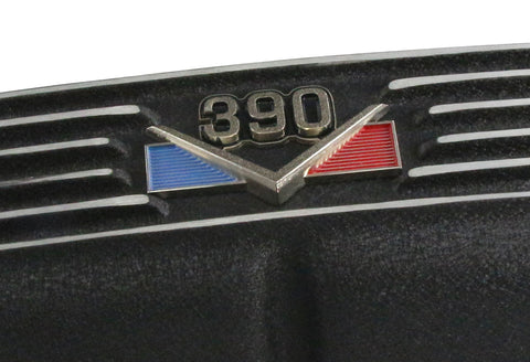 Valve Cover Kit, 390 Logo, Finned Black Wrinkle Aluminum, 1968-70 AMC, Jeep