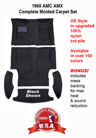 Carpet Set, OE Correct Molded w/Mass Backing Upgrade, 1968 AMC AMX (Choose Colors) - Drop ships in approx. 2-3 weeks