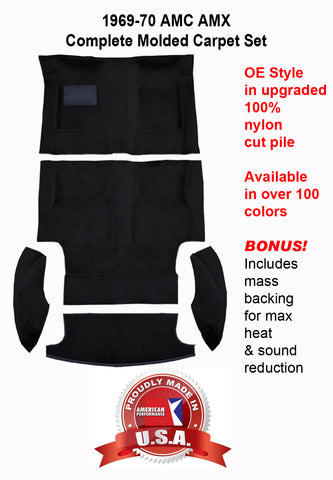 Carpet Set, OE Correct Molded w/Mass Backing Upgrade, 1969-70 AMC AMX - Limited Lifetime Warranty (Choose Colors) - Drop ships in approx. 2-3 weeks