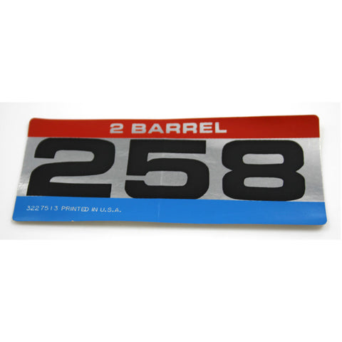 Air Cleaner Decal, 258 2-Barrel, 1972-90 AMC, Jeep