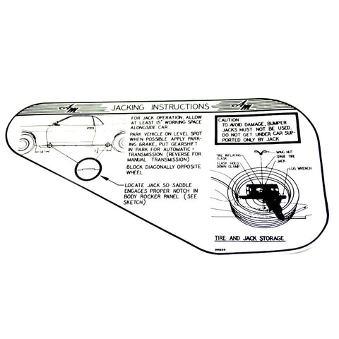 Jack Instructions Decal, Space Saver Spare, 1968-69 AMC AMX, Javelin