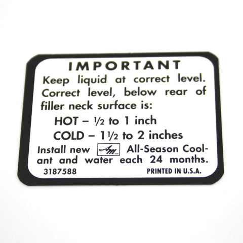 Cooling System Warning Decal, 1968-E70 AMC - AMC Lives