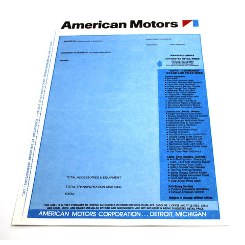 New Car Window Sticker, 1970 AMC