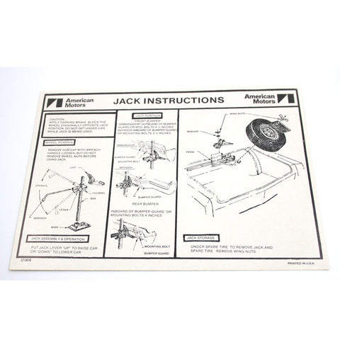 Jack Instructions Decal, 1972-73 Ambassador, Matador