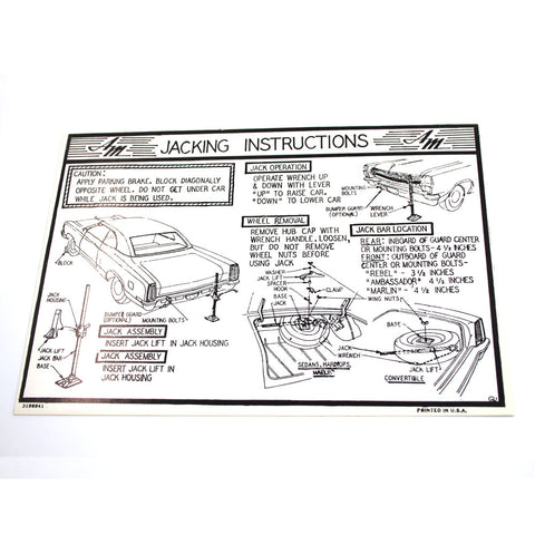 Jack Instructions Decal, 1967-68 Ambassador, Rebel, Marlin