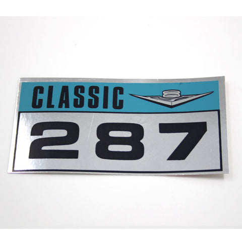 Valve Cover Decal, 287 V-8, 1963-64 Rambler Classic