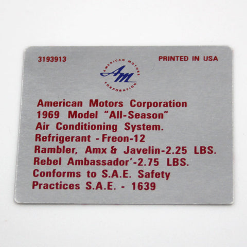 Air Conditioning Decal, 1969-70 AMC