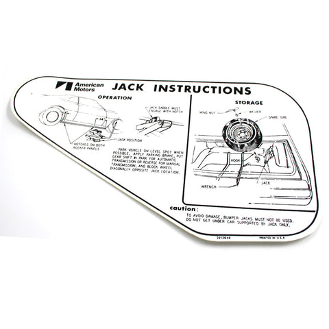 Jack Instructions Decal, Full Size Tire, 1970-71 AMC AMX, Javelin