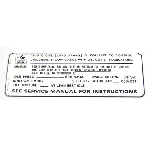 Emission Decal, 199 6-Cylinder w/Automatic Transmission, 1968-69 AMC