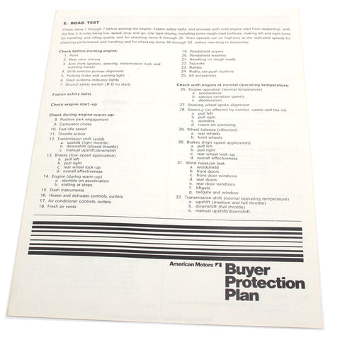 New Car Pre-Delivery Sheet, 1972-73 AMC