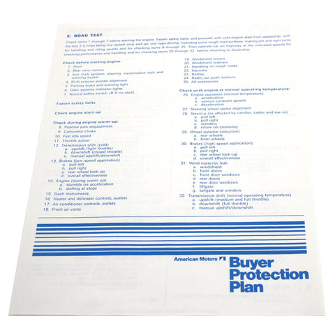 New Car Pre-Delivery Sheet, 1973-74 AMC