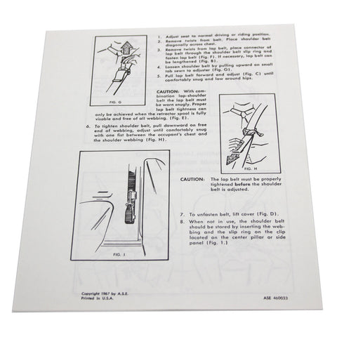 Seat Belt Instruction Folder, 460033, 1967-69 AMC