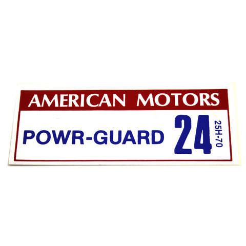 Battery Decal, Power Guard 24, 25H-70, 1967-68 AMC