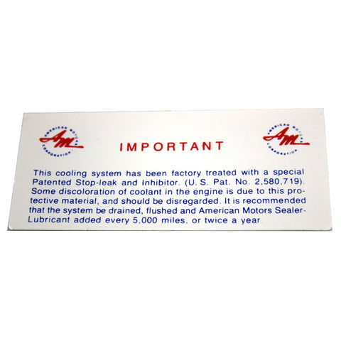 Anti-Freeze Decal, 1961-64 Rambler, AMC