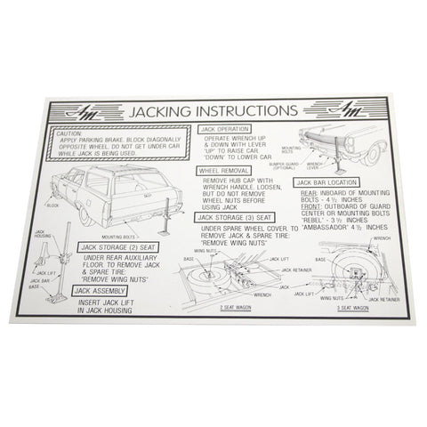 Jack Instructions Decal, 1966-67 AMC, Rambler Rebel, Ambassador Station Wagon