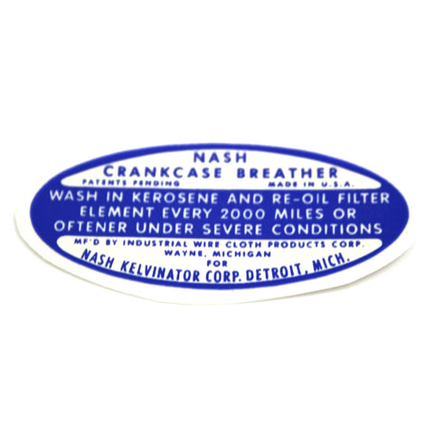 Air Cleaner Decal, Oil Bath, 1947-56 Nash, Rambler