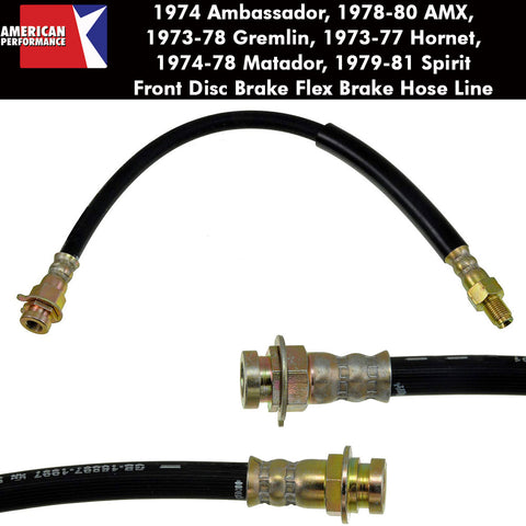 Disc Brake Hose, Front, 1974 Ambassador, 1978-80 AMX, 1973-78 Gremlin, 1973-77 Hornet, 1974-78 Matador, 1979-81 Spirit