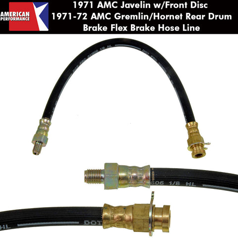 Disc Brake Hose, Front or Drum Brake Hose, Rear, 1971 AMC Javelin, Javelin AMX, 1971-72 Gremlin/Hornet