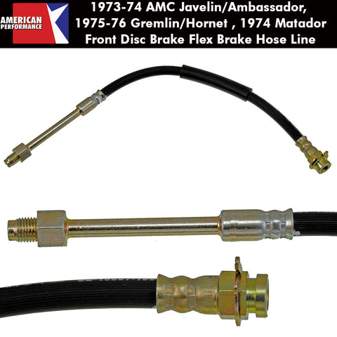 Disc Brake Hose, Front, 1973-74 AMC Javelin, Ambassador, 1975-76 Gremlin, Hornet , 1974 Matador