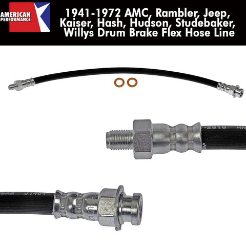 Drum Brake Hose, Front or Rear, 1941-1972 AMC, Rambler, Jeep, Kaiser, Nash, Hudson, Studebaker, Willys