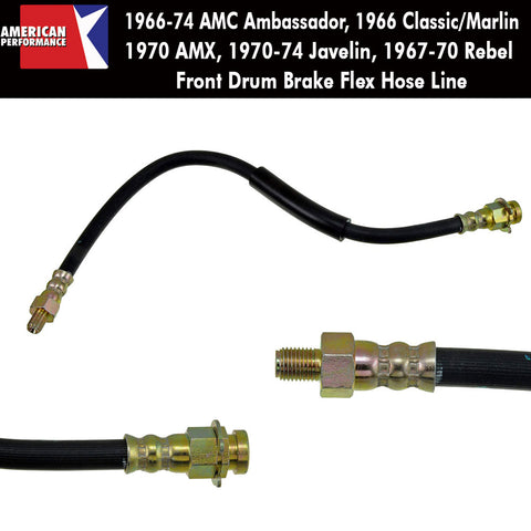 Drum Brake Hose, Front, 1966-74 AMC Ambassador, 1966 Classic/Marlin, 1970 AMX, 1970-74 Javelin, 1967-70 Rebel