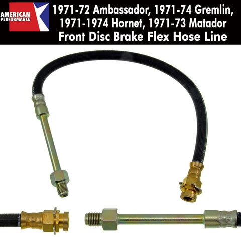 Disc Brake Hose, Front, 1971-74 AMC Javelin, 1971-1974 Gremlin, Hornet, 1971-72 Ambassador, 1971-73 Matador